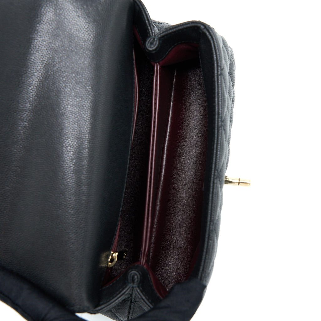 CHANEL COCO HANDLE CAVIAR BLACK LGHW(MICROCHIP)