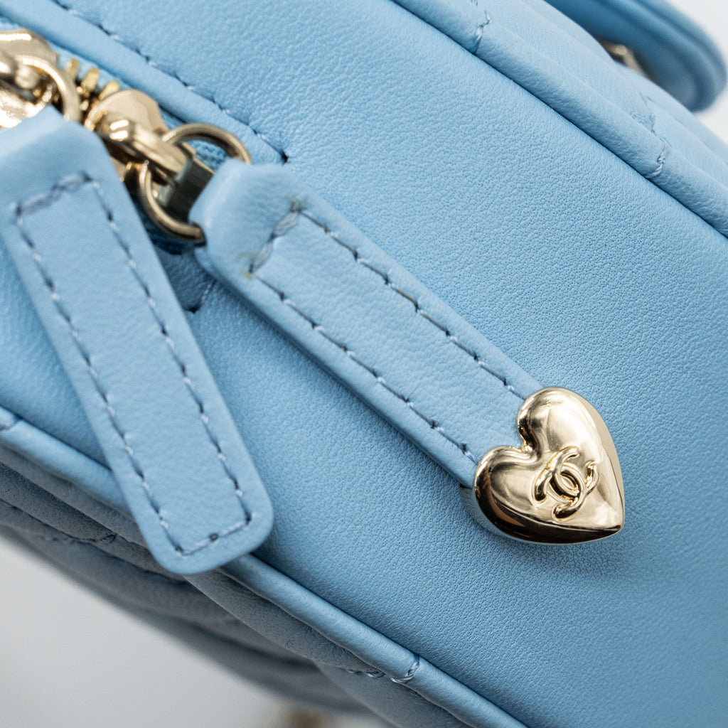 CHANEL HEART BAG LAMBSKIN LIGHT BLUE LGHW (MICROCHIP)