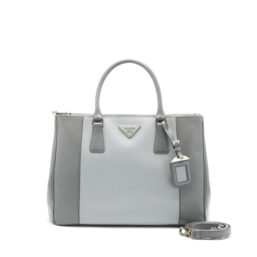 PRADA DOUBLE ZIP TOTE BAG SAFFIANO CALFSKIN MULTICOLOUR GREY SHW