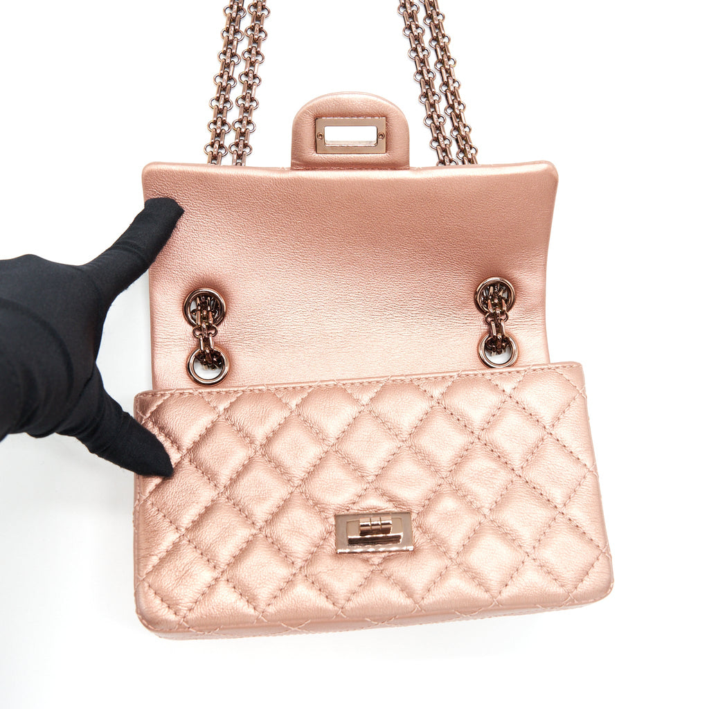 CHANEL MINI 2.55 REISSUE FLAP BAG CALFSKIN METALLIC PINK (MICROCHIP)
