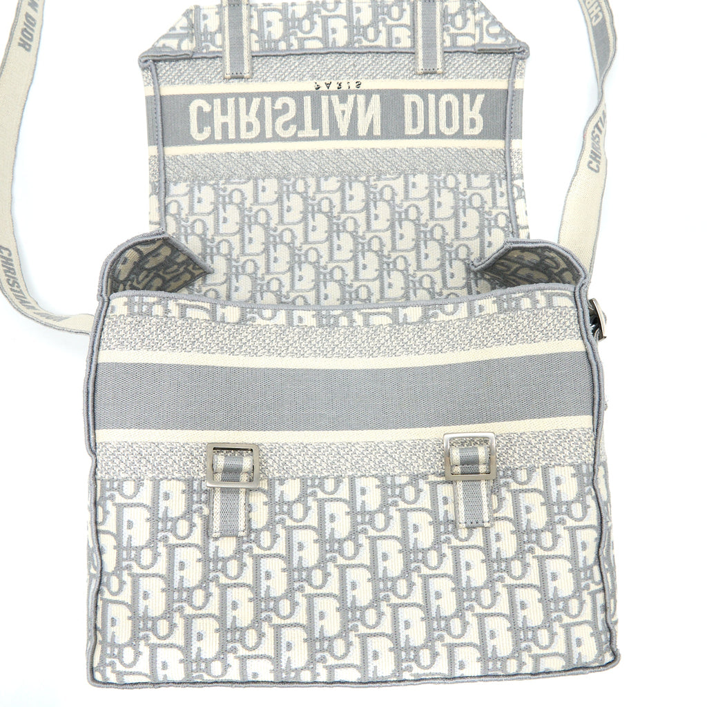 DIOR DIORCAMP MESSENGER BAG OBLIQUE EMBROIDERY LIGHT GREY SHW