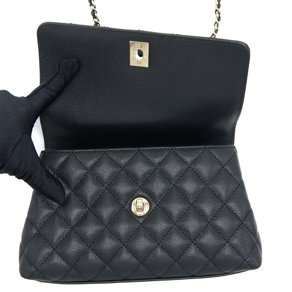 CHANEL COCO HANDLE CAVIAR BLACK LGHW(MICROCHIP)