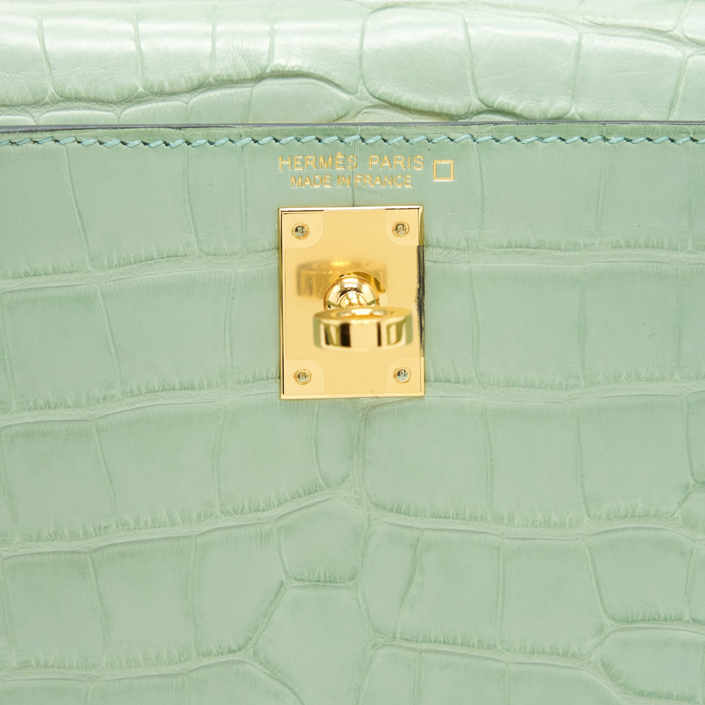 HERMES MINI KELLY 20CM ALLIGATOR MATT 6U VERT D’EAU GHW