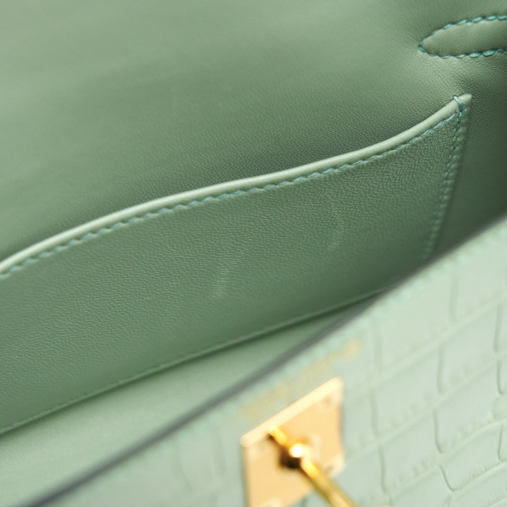 HERMES MINI KELLY 20CM ALLIGATOR MATT 6U VERT D’EAU GHW