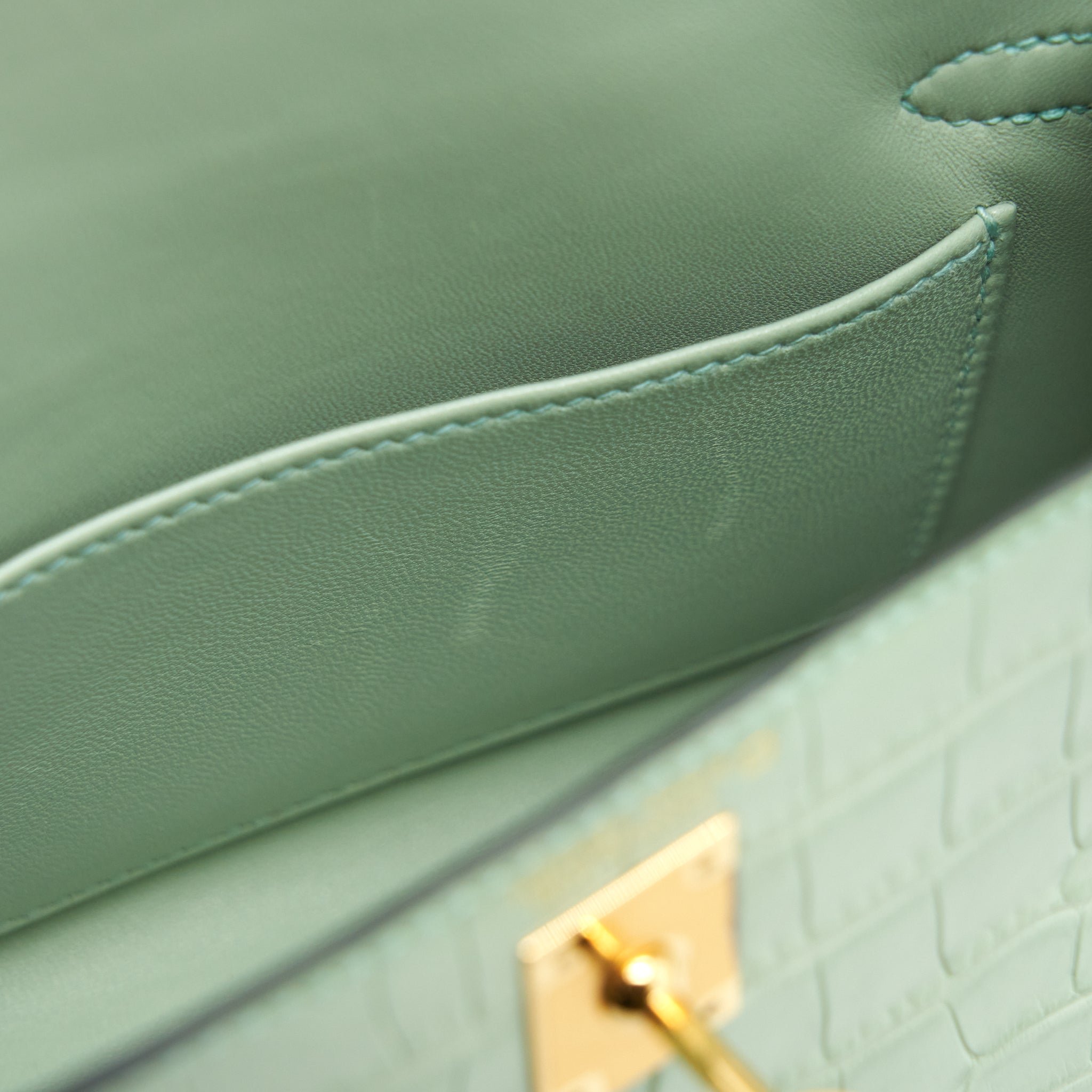 HERMES MINI KELLY 20CM ALLIGATOR MATT 6U VERT D’EAU GHW