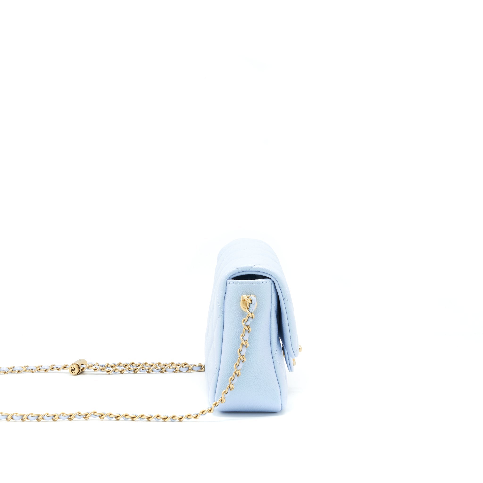 CHANEL 21K MY PERFECT MINI FLAP BAG CAVIAR IRIDESCENT LIGHT BLUE GHW (MICROCHIP)