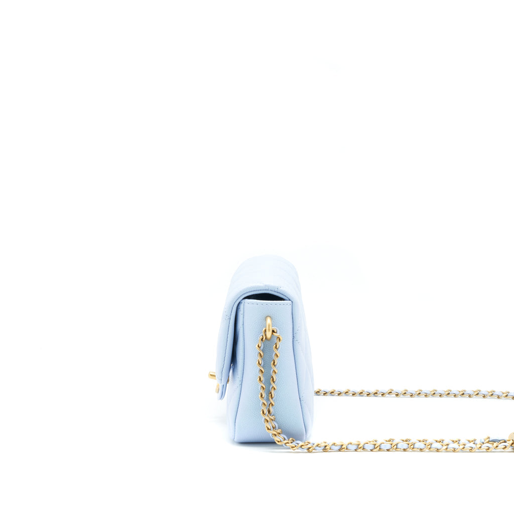 CHANEL 21K MY PERFECT MINI FLAP BAG CAVIAR IRIDESCENT LIGHT BLUE GHW (MICROCHIP)