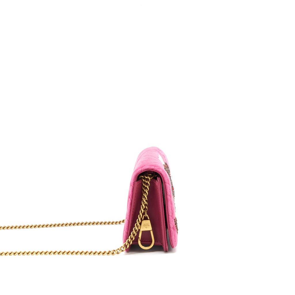 GUCCI VELVET WALLET WITH CHAIN PINK GHW LIMITED EDITION