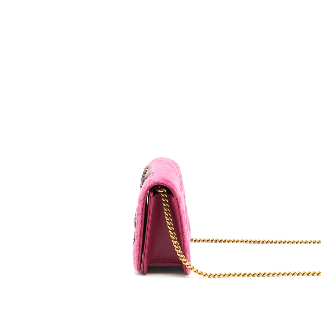 GUCCI VELVET WALLET WITH CHAIN PINK GHW LIMITED EDITION