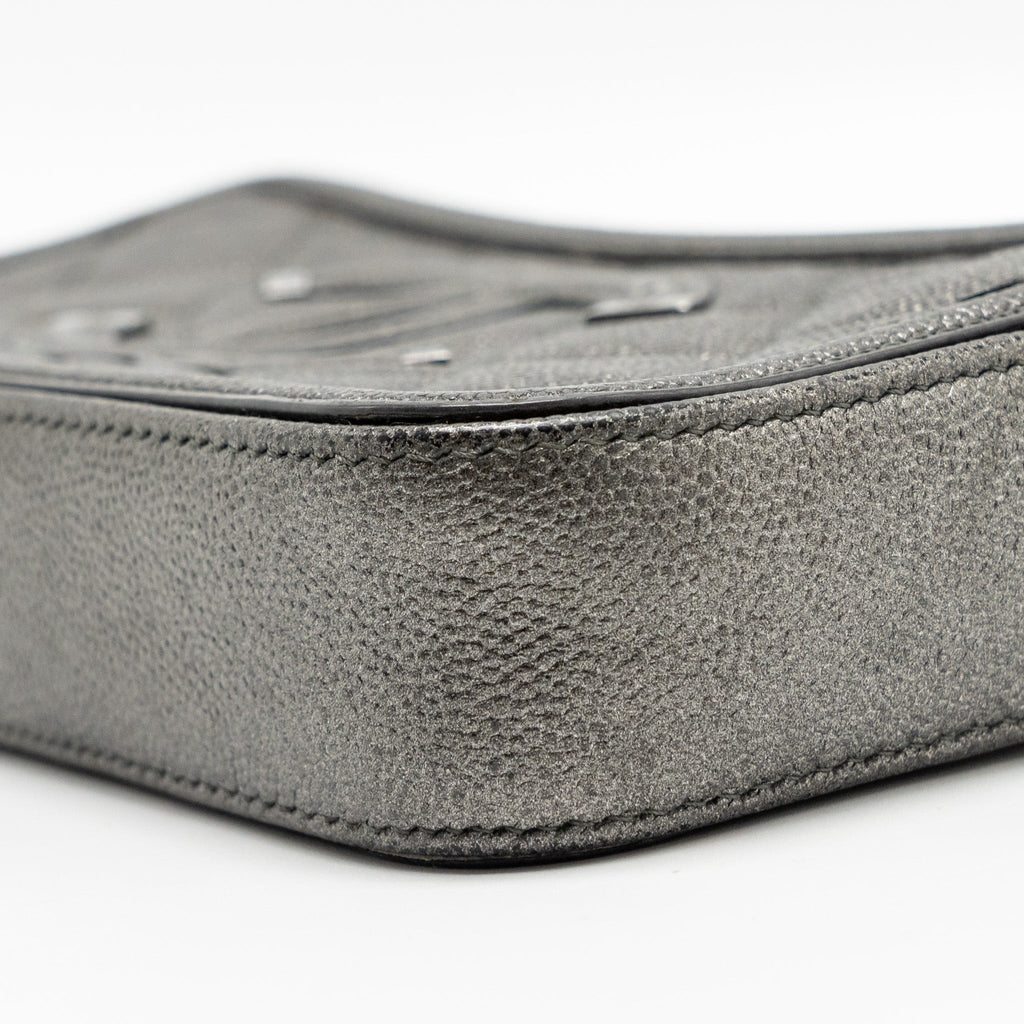 CHANEL CC FILIGREE DOUBLE ZIP CLUTCH WITH CHAIN CAVIAR GREY SHW