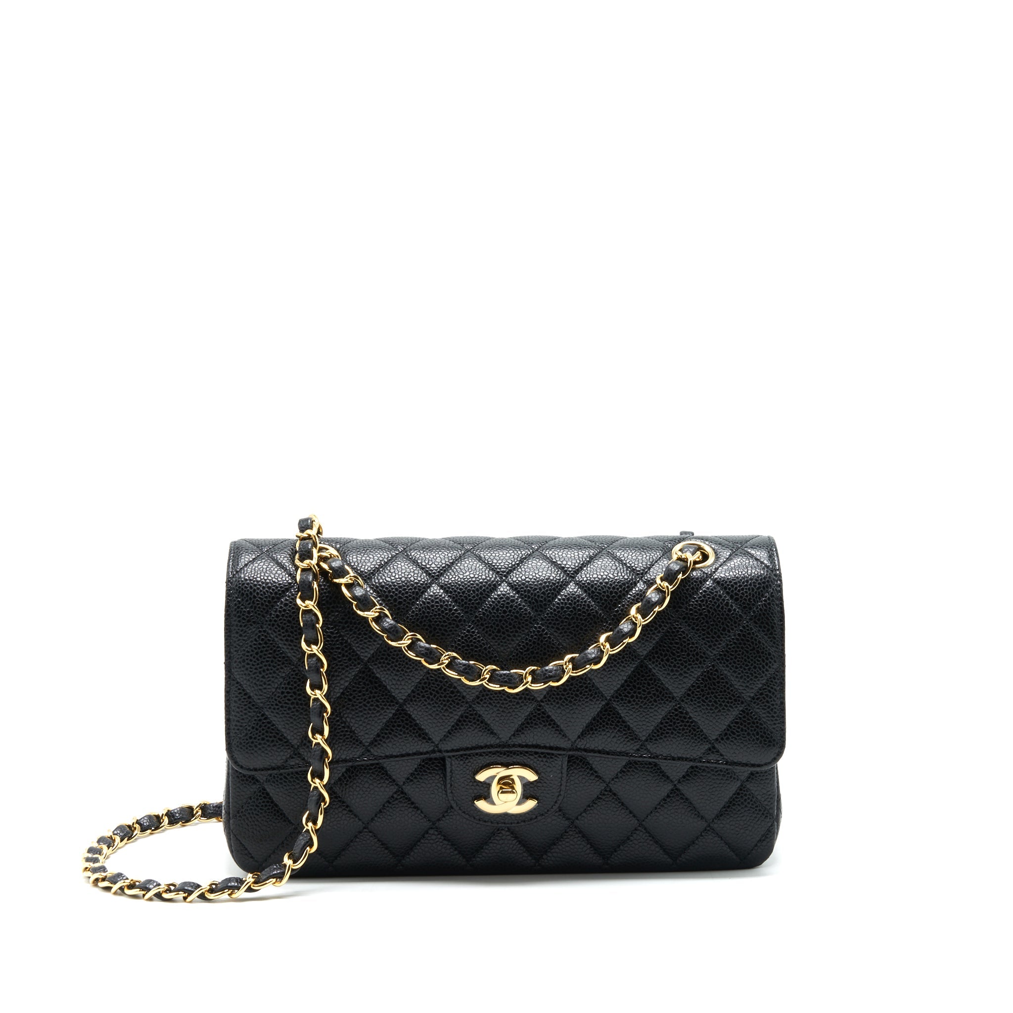 CHANEL MEDIUM CLASSIC DOUBLE FLAP 25CM CAVIAR BLACK GHW (MICROCHIP)