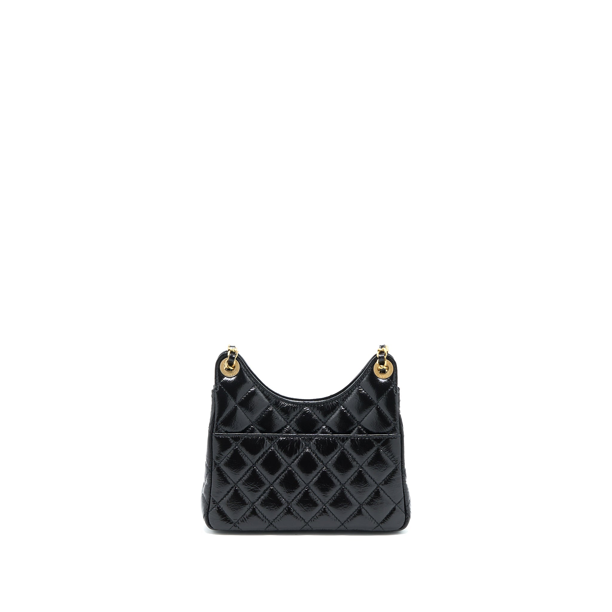 CHANEL 23C SMALL HOBO BAG SHINY CALFSKIN BLACK BRUSHED GHW (MICROCHIP)