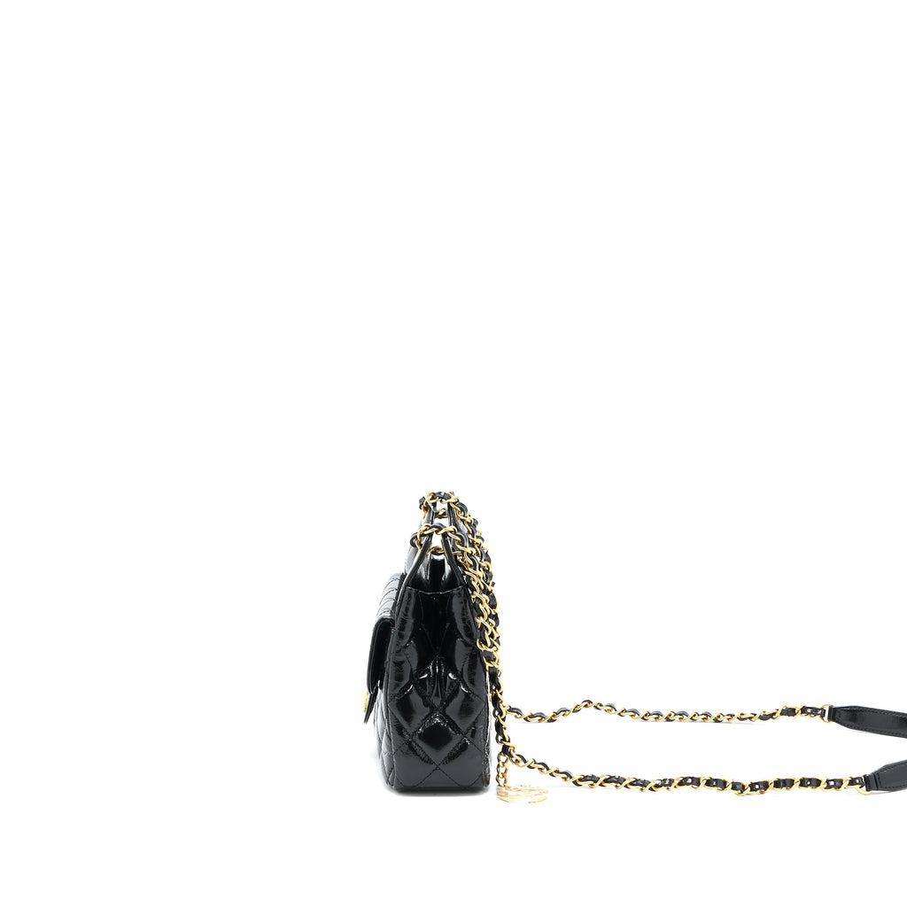 CHANEL 23C SMALL HOBO BAG SHINY CALFSKIN BLACK BRUSHED GHW (MICROCHIP)