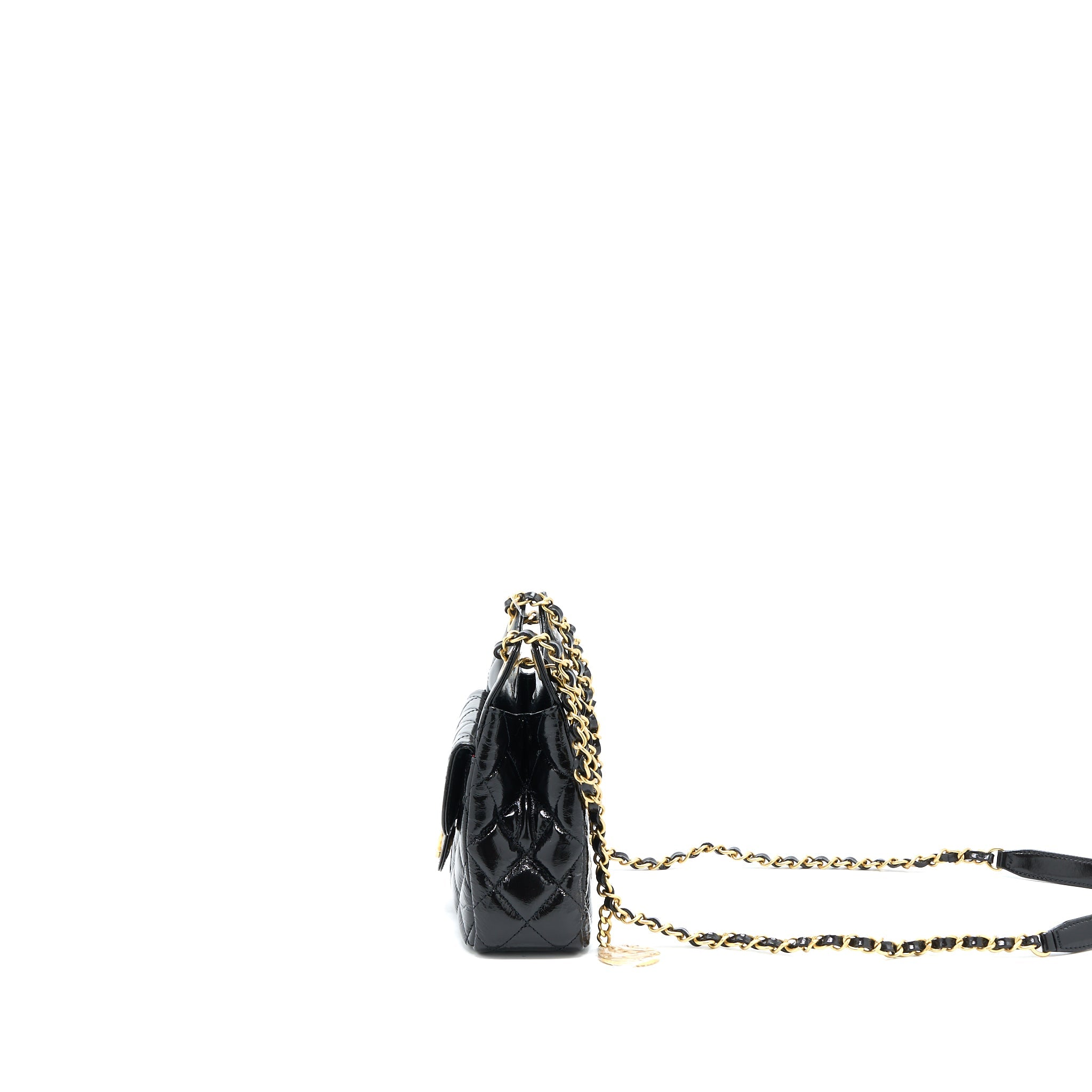 CHANEL 23C SMALL HOBO BAG SHINY CALFSKIN BLACK BRUSHED GHW (MICROCHIP)