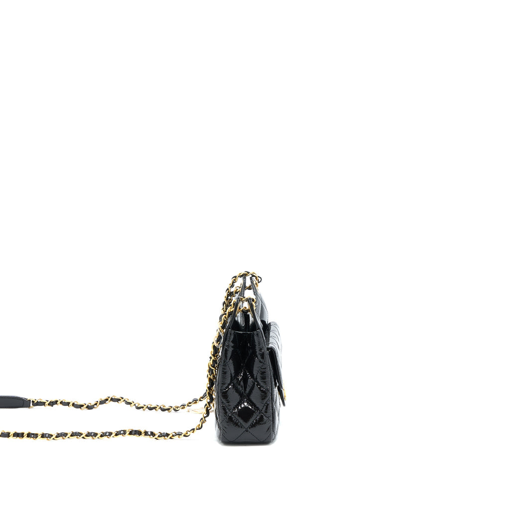 CHANEL 23C SMALL HOBO BAG SHINY CALFSKIN BLACK BRUSHED GHW (MICROCHIP)