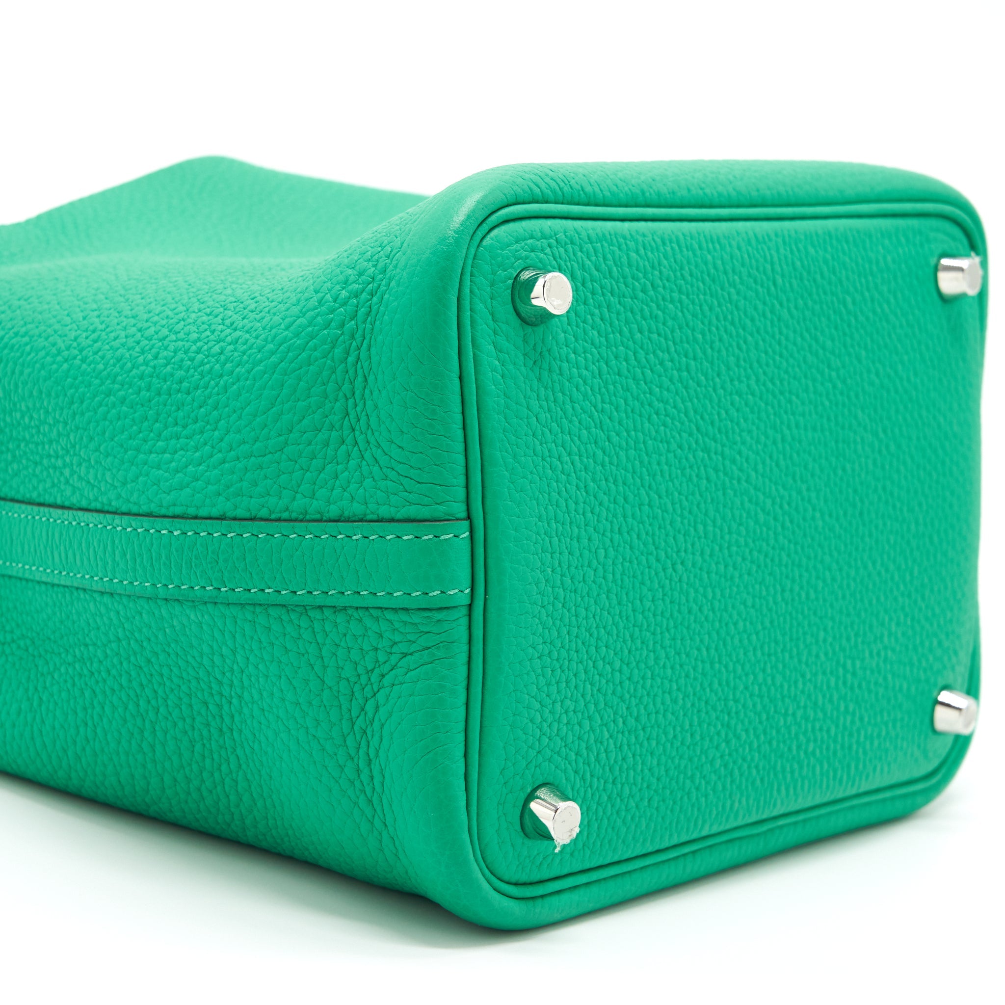 HERMES PICOTIN LOCK 18 TOUCH BAG CLEMENCE WITH ALLIGATOR HANDLE MENTHE/VERT JADE SHW