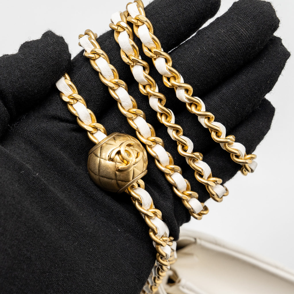 CHANEL PEARL CRUSH WALLET ON CHAIN LAMBSKIN WHITE GHW (MICROCHIP)