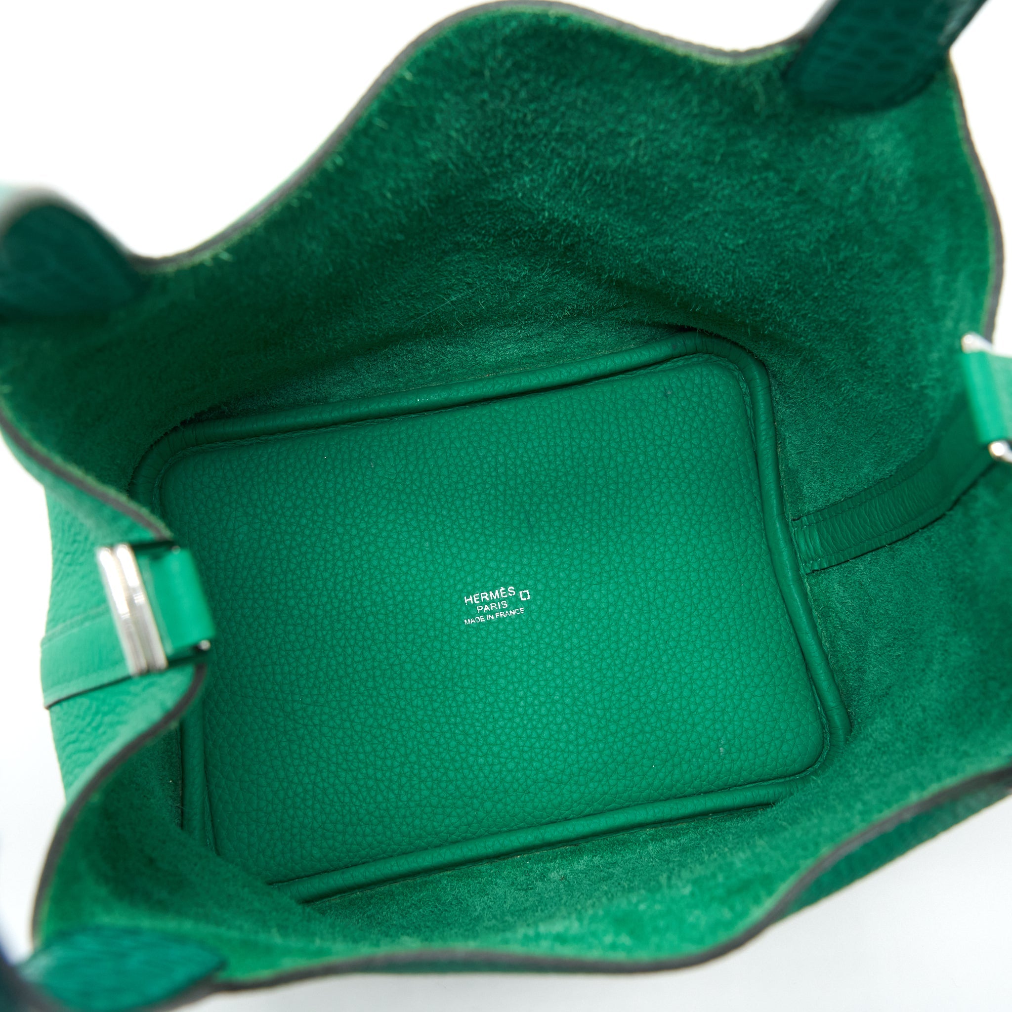 HERMES PICOTIN LOCK 18 TOUCH BAG CLEMENCE WITH ALLIGATOR HANDLE MENTHE/VERT JADE SHW