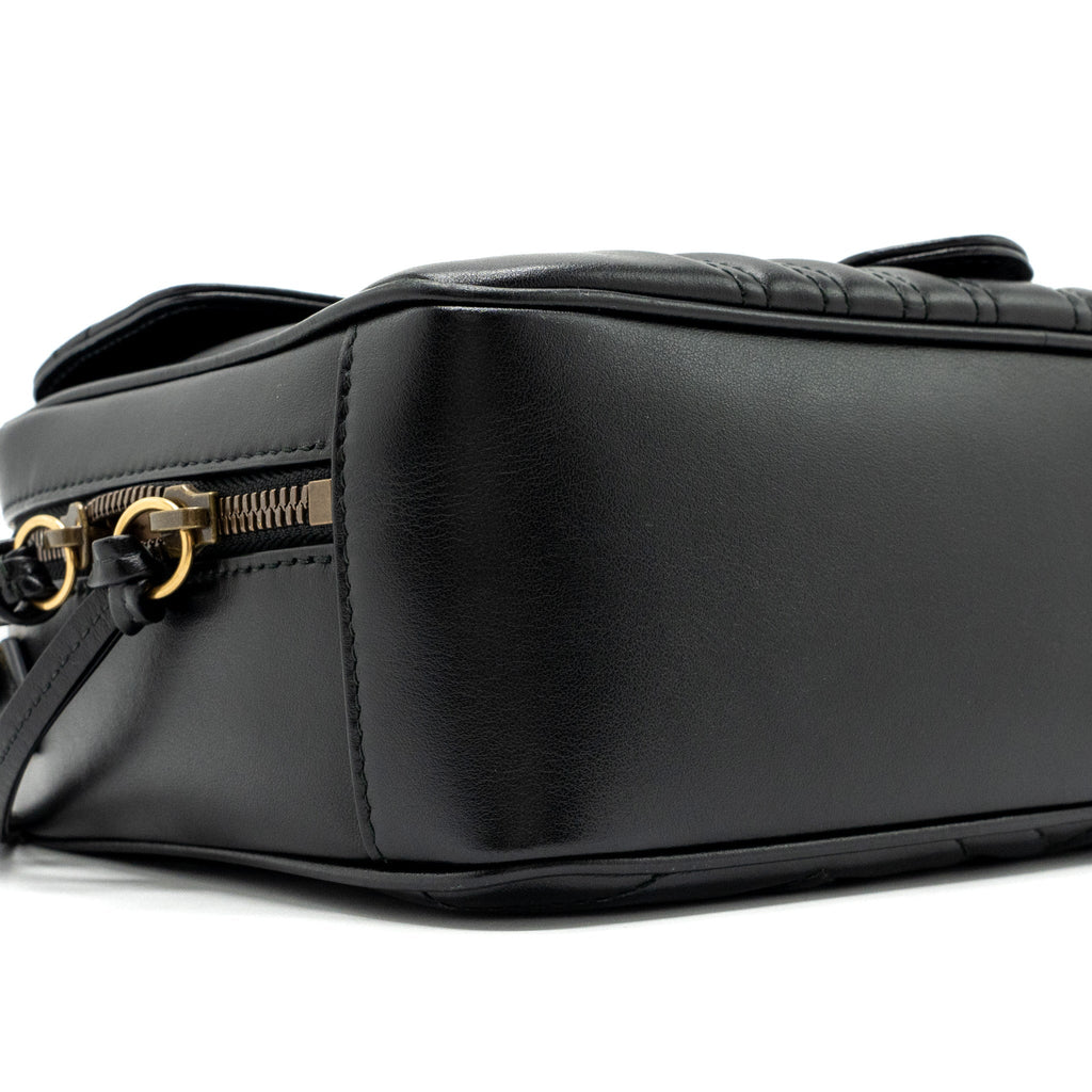GUCCI GG MARMONT MATELASSE SHOULDER BAG CALFSKIN BLACK GHW