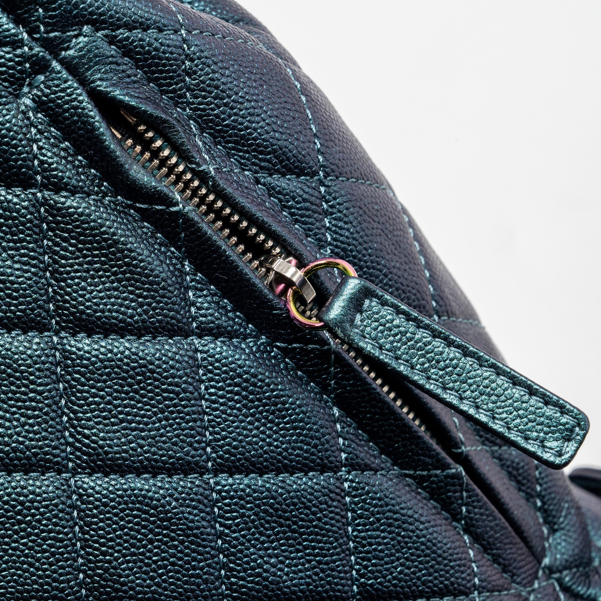 CHANEL 18B FILIGREE BACKPACK CAVIAR IRIDESCENT DARK TURQUOISE MULTICOLOUR HARDWARE