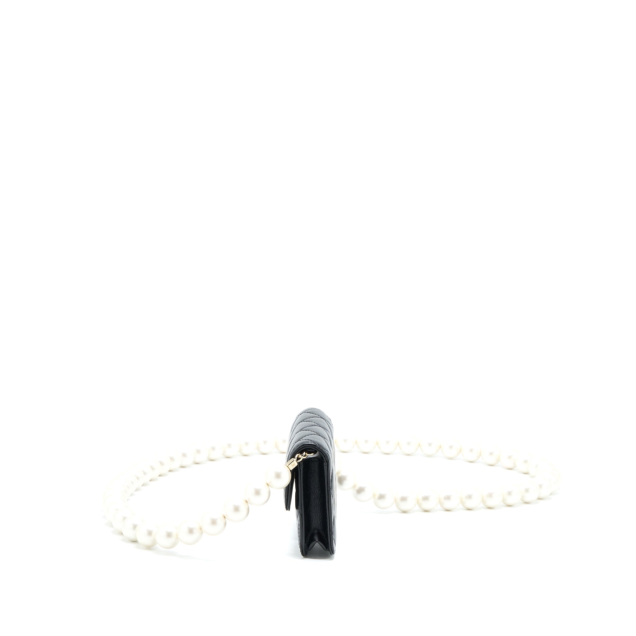 CHANEL MINI FLAP BAG WITH GIANT PEARL CHAIN LAMBSKIN BLACK LGHW