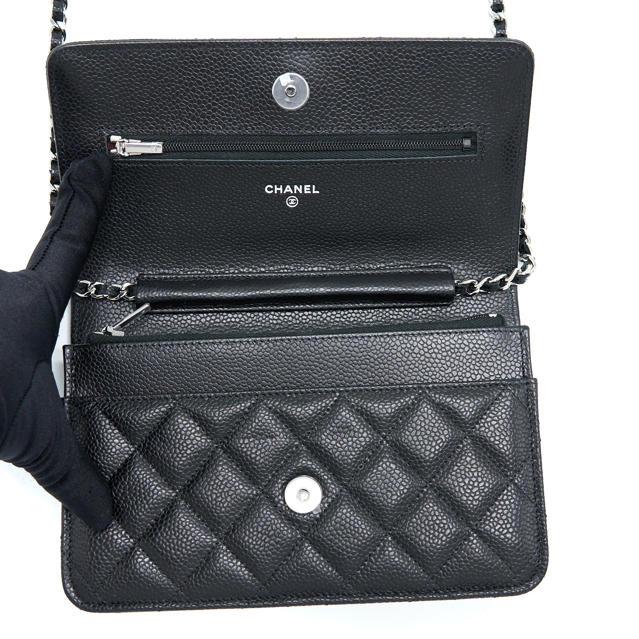 CHANEL CLASSIC WALLET ON CHAIN CAVIAR BLACK SHW(MICROCHIP)