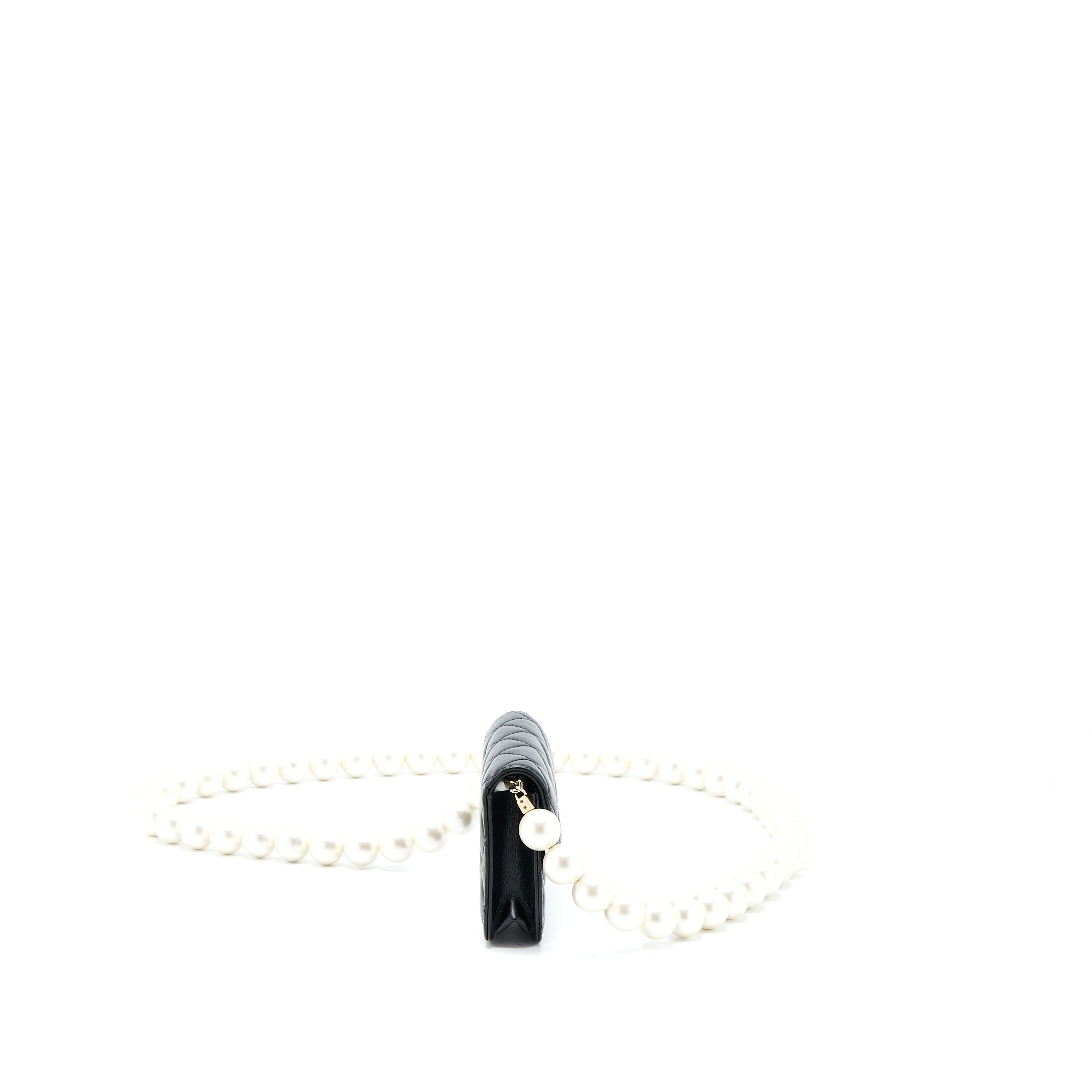 CHANEL MINI FLAP BAG WITH GIANT PEARL CHAIN LAMBSKIN BLACK LGHW