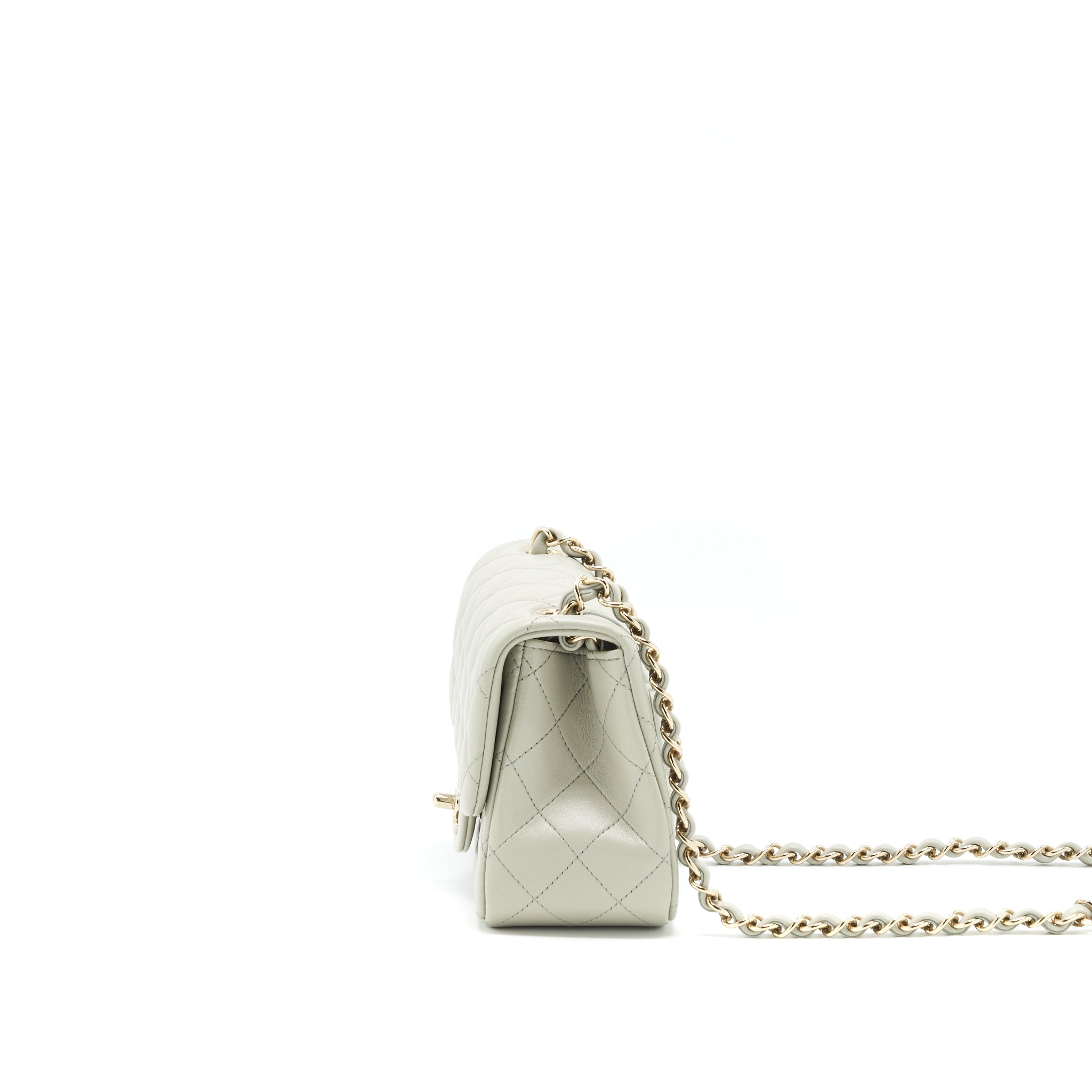CHANEL 22C MINI SQUARE FLAP BAG LAMBSKIN LIGHT GREY LGHW