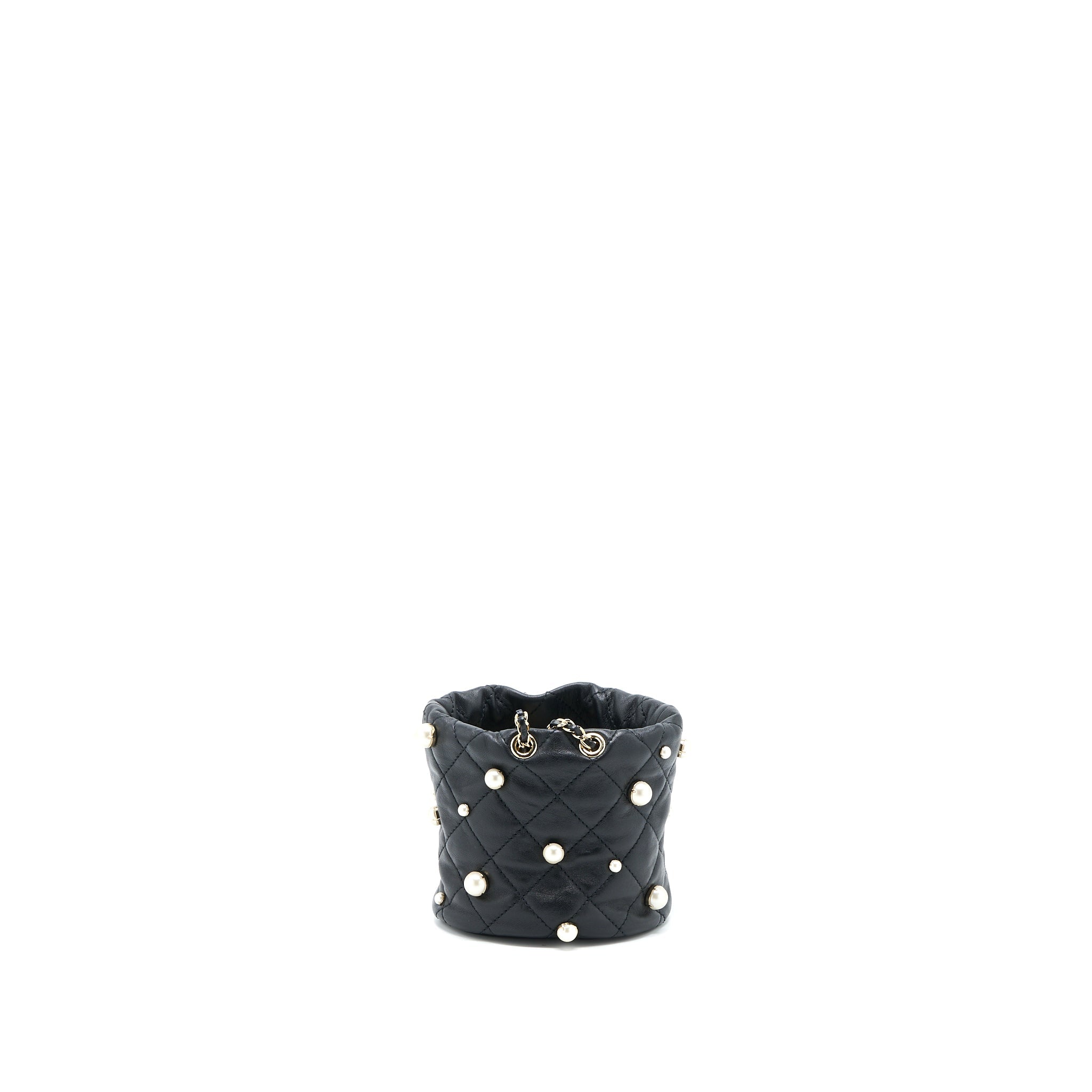 CHANEL MINI PEARLY BUCKET BAG WITH CHAIN LAMBSKIN BLACK LGHW