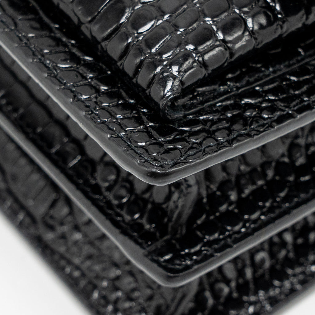 SAINT LAURENT/YSL SUNSET MEDIUM CROCODILE-EMBOSSED CALFSKIN BLACK GHW
