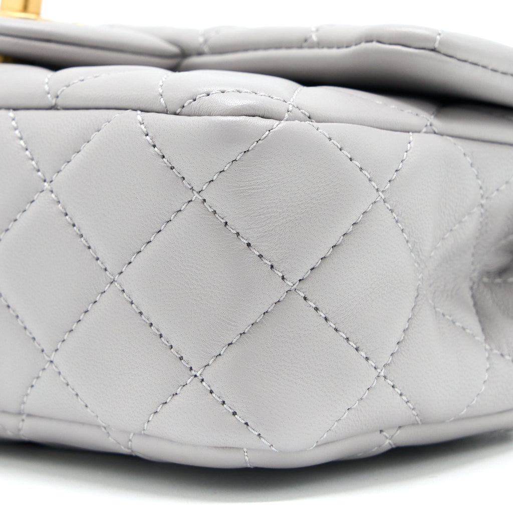 CHANEL 22B PEARL CRUSH MINI RECTANGULAR FLAP BAG LAMBSKIN LIGHT GREY GHW(MICROCHIP)