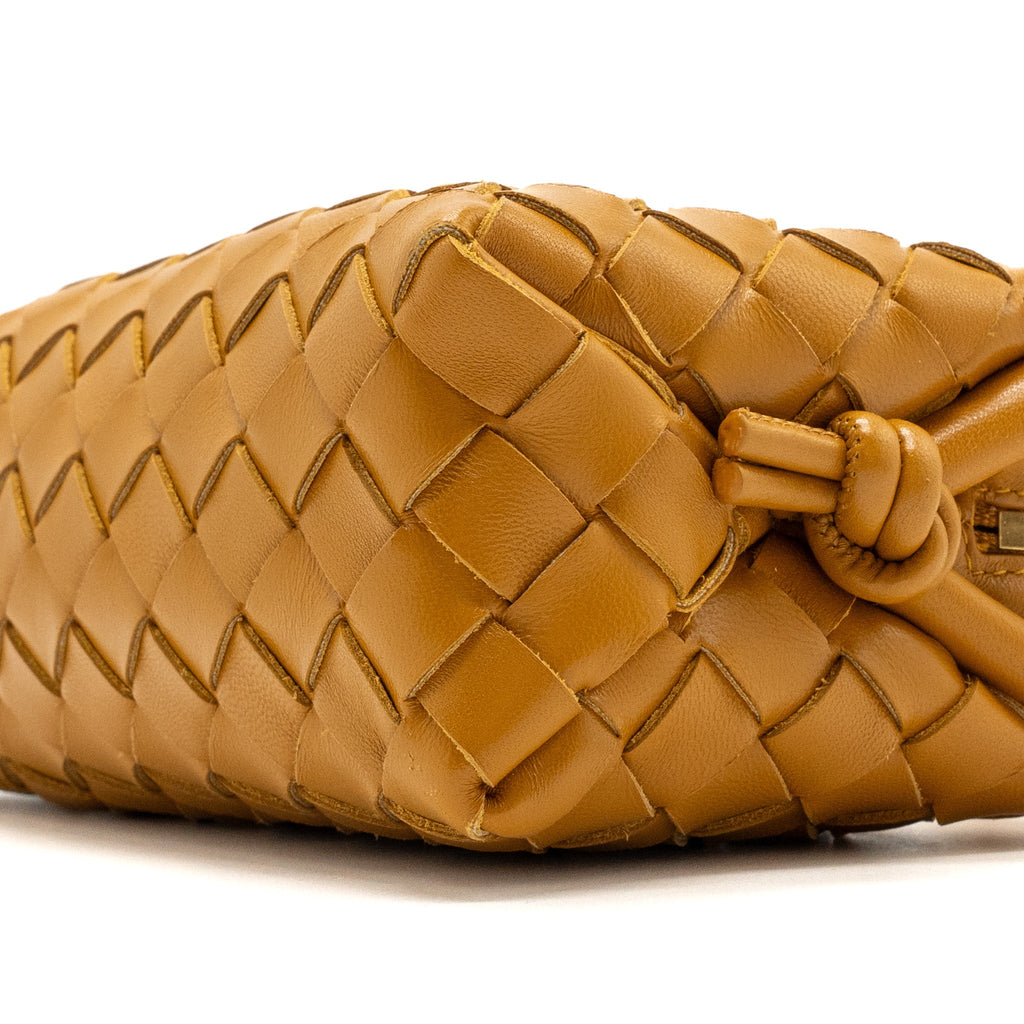 BOTTEGA VENETA MINI LOOP CAMERA BAG LAMBSKIN CARAMEL GHW