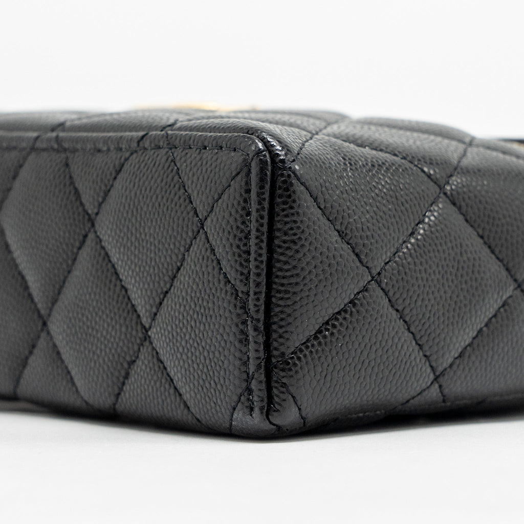 CHANEL TOP HANDLE VANITY BAG WITH CHAIN CAVIAR BLACK GHW (MICROCHIP)
