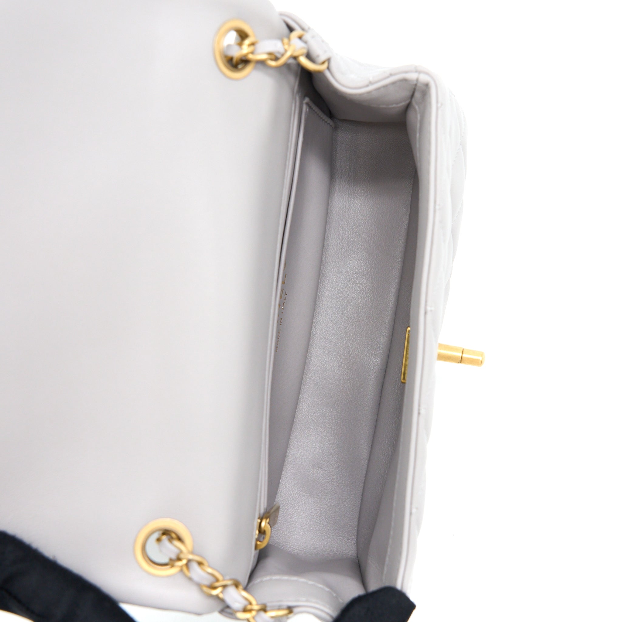 CHANEL 22B PEARL CRUSH MINI RECTANGULAR FLAP BAG LAMBSKIN LIGHT GREY GHW(MICROCHIP)