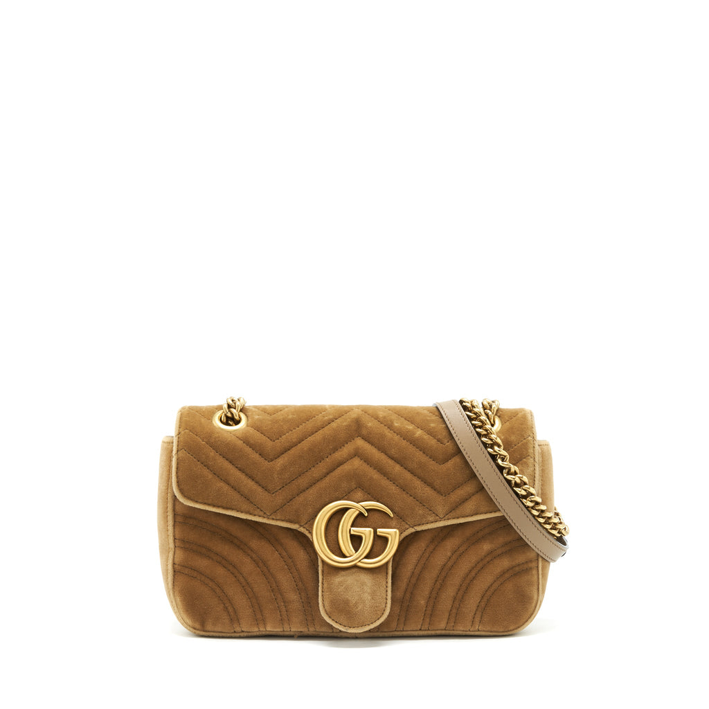GUCCI MARMONT BAG VELVET GOLD TAN GHW