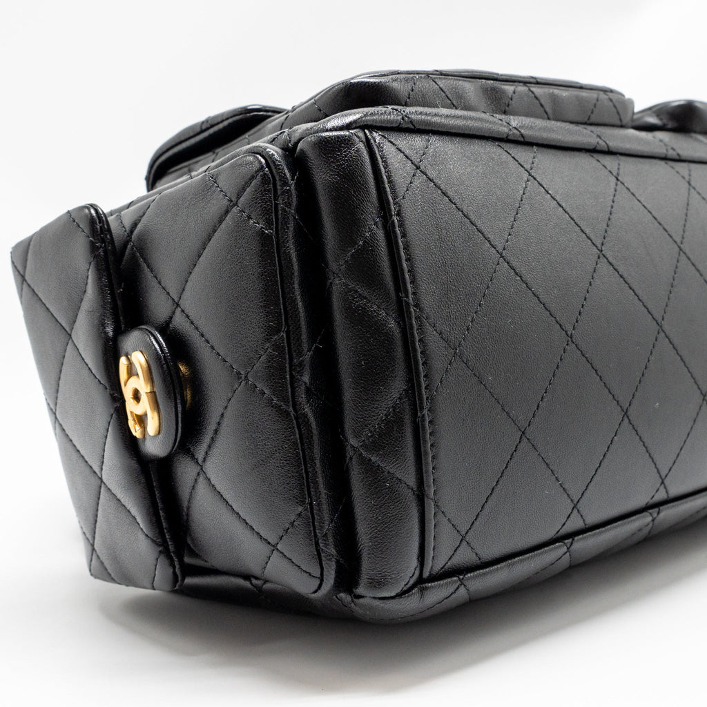 CHANEL 25C MAXI HOBO BAG LAMBSKIN BLACK GHW (MICROCHIP)