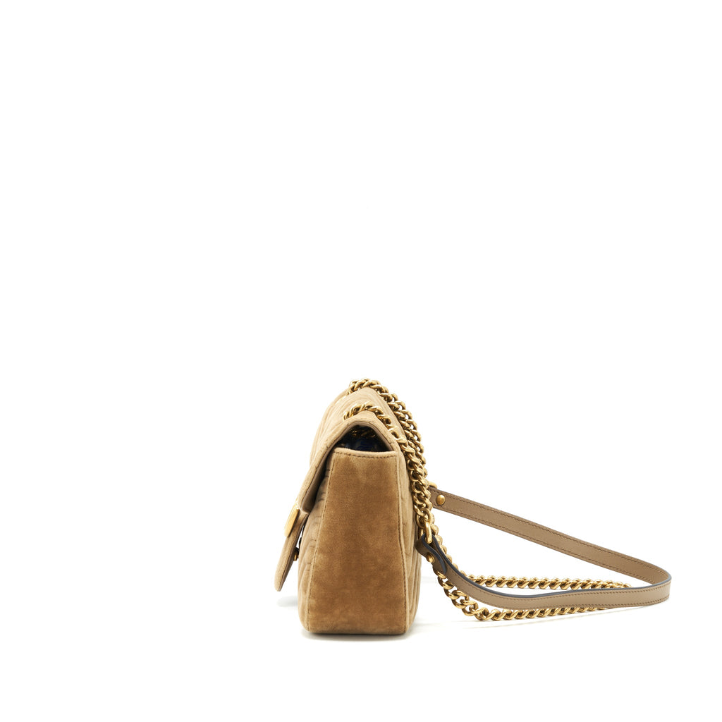 GUCCI MARMONT BAG VELVET GOLD TAN GHW