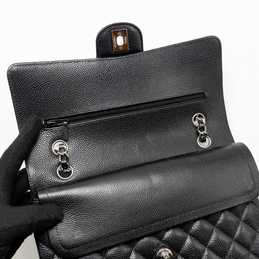 CHANEL MEDIUM CLASSIC DOUBLE FLAP BAG CAVIAR BLACK SHW