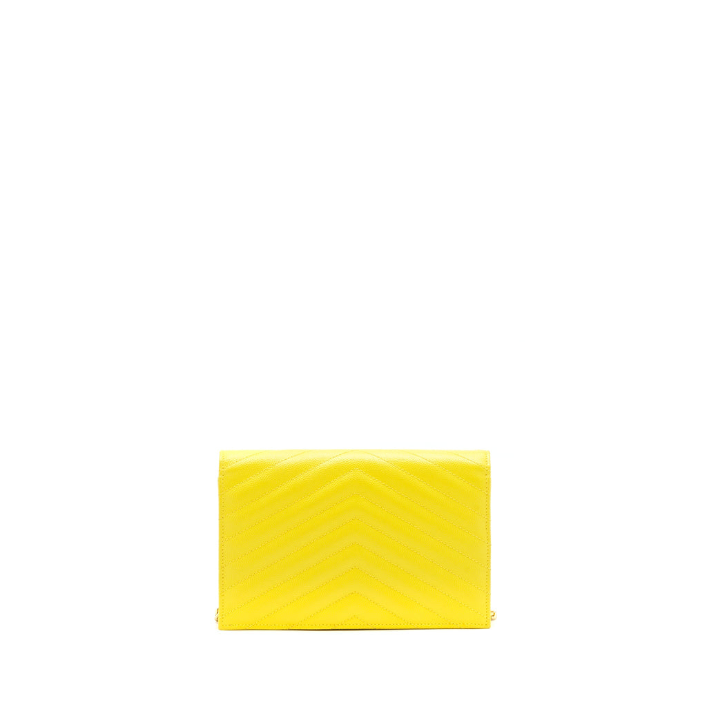 SAINT LAURENT /YSL ENVELOPE WALLET ON CHAIN GRAINED CALFSKIN YELLOW GHW