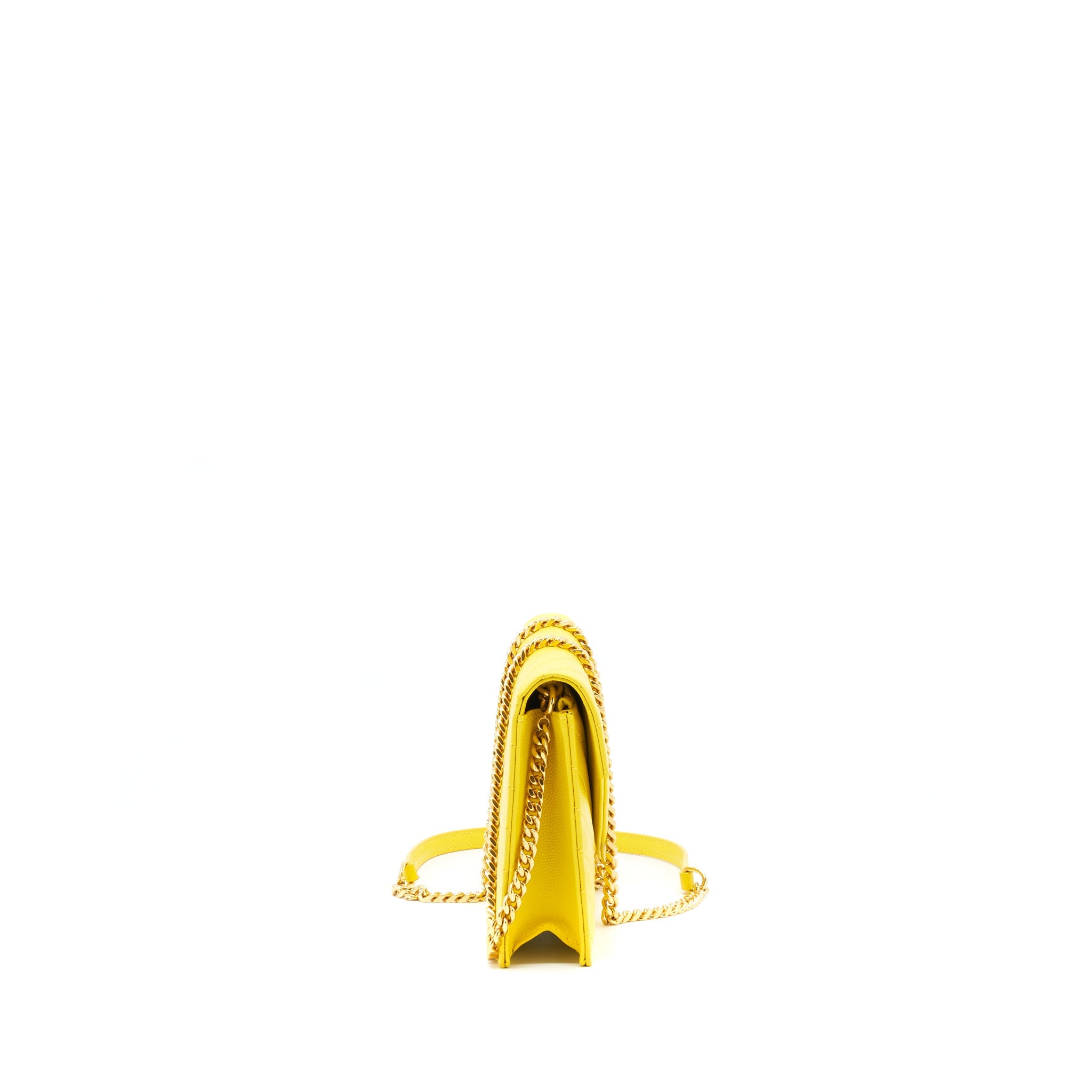 SAINT LAURENT /YSL ENVELOPE WALLET ON CHAIN GRAINED CALFSKIN YELLOW GHW