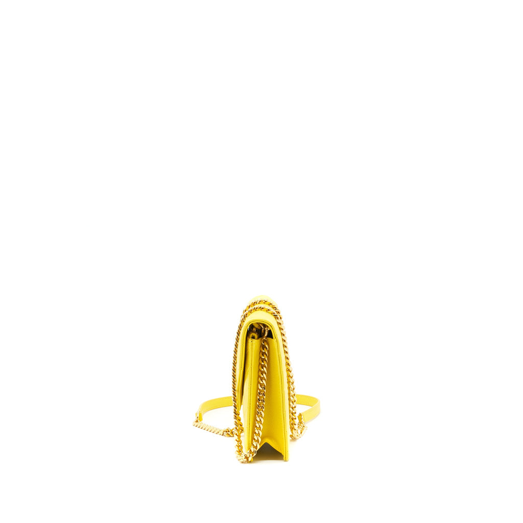 SAINT LAURENT /YSL ENVELOPE WALLET ON CHAIN GRAINED CALFSKIN YELLOW GHW