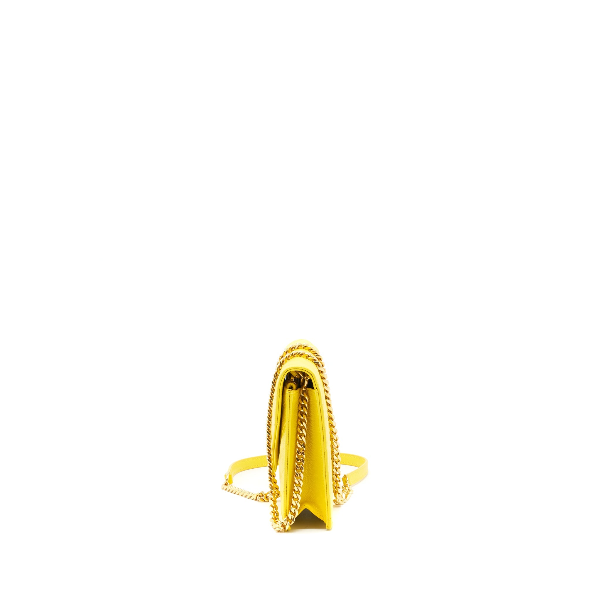 SAINT LAURENT /YSL ENVELOPE WALLET ON CHAIN GRAINED CALFSKIN YELLOW GHW