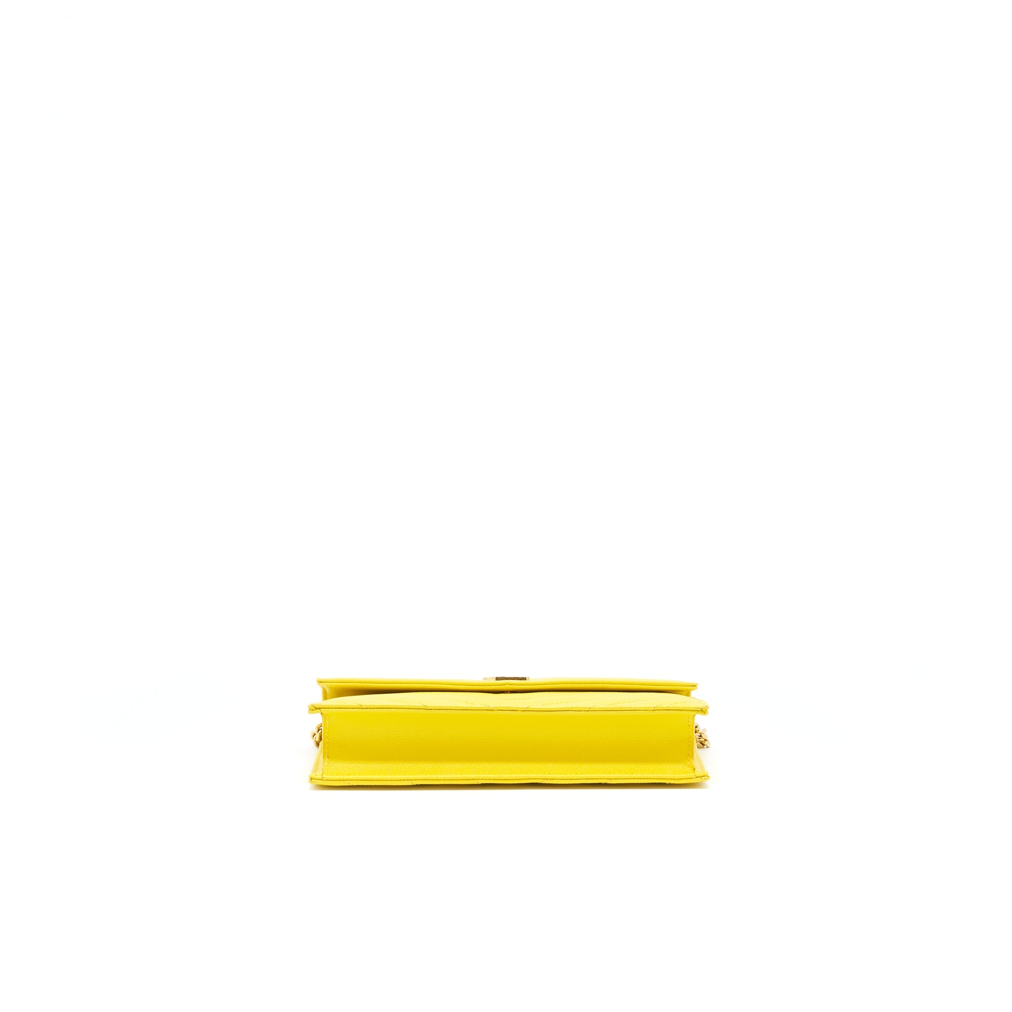 SAINT LAURENT /YSL ENVELOPE WALLET ON CHAIN GRAINED CALFSKIN YELLOW GHW