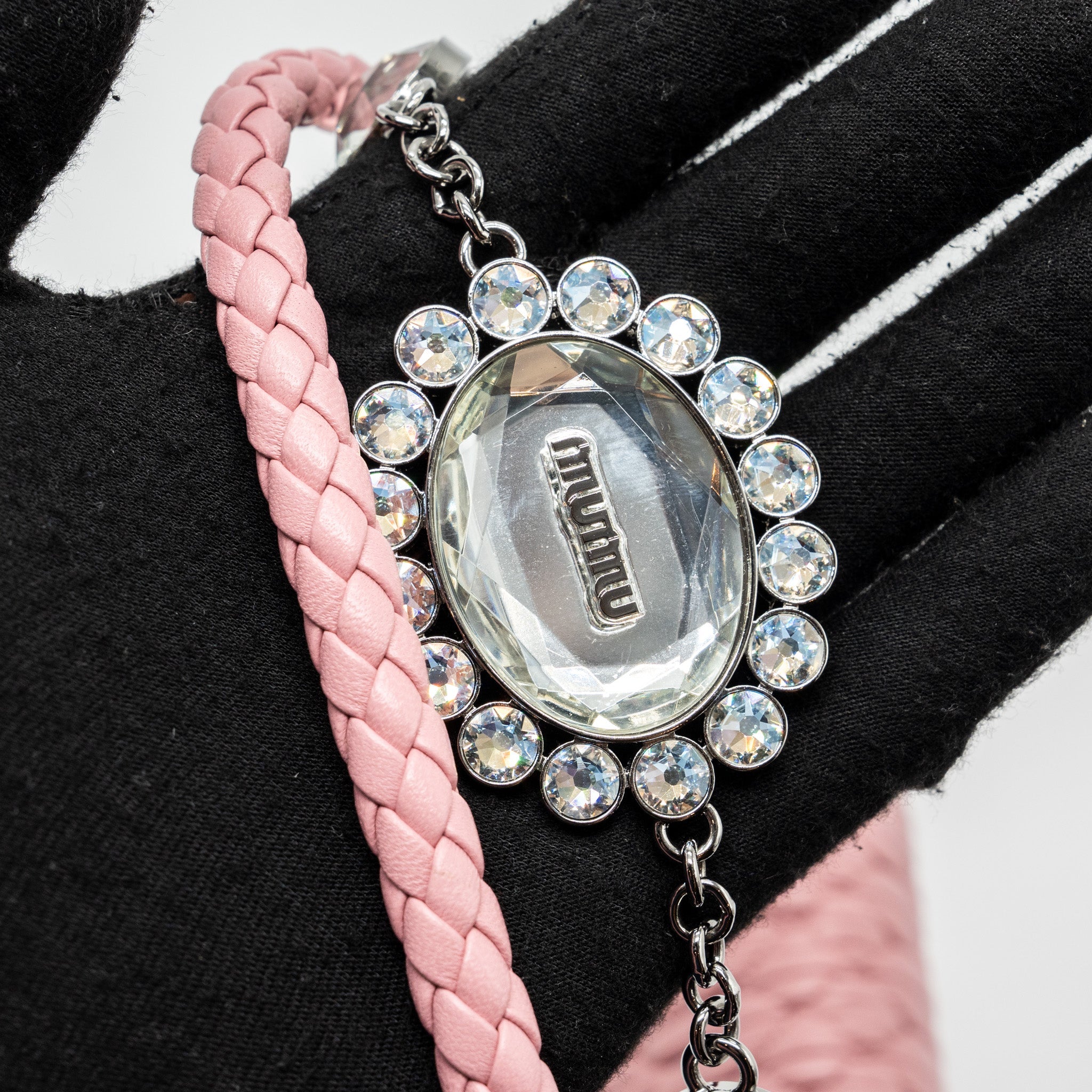 MIU MIU CRYSTAL SHOULDER BAG LAMBSKIN PINK SHW