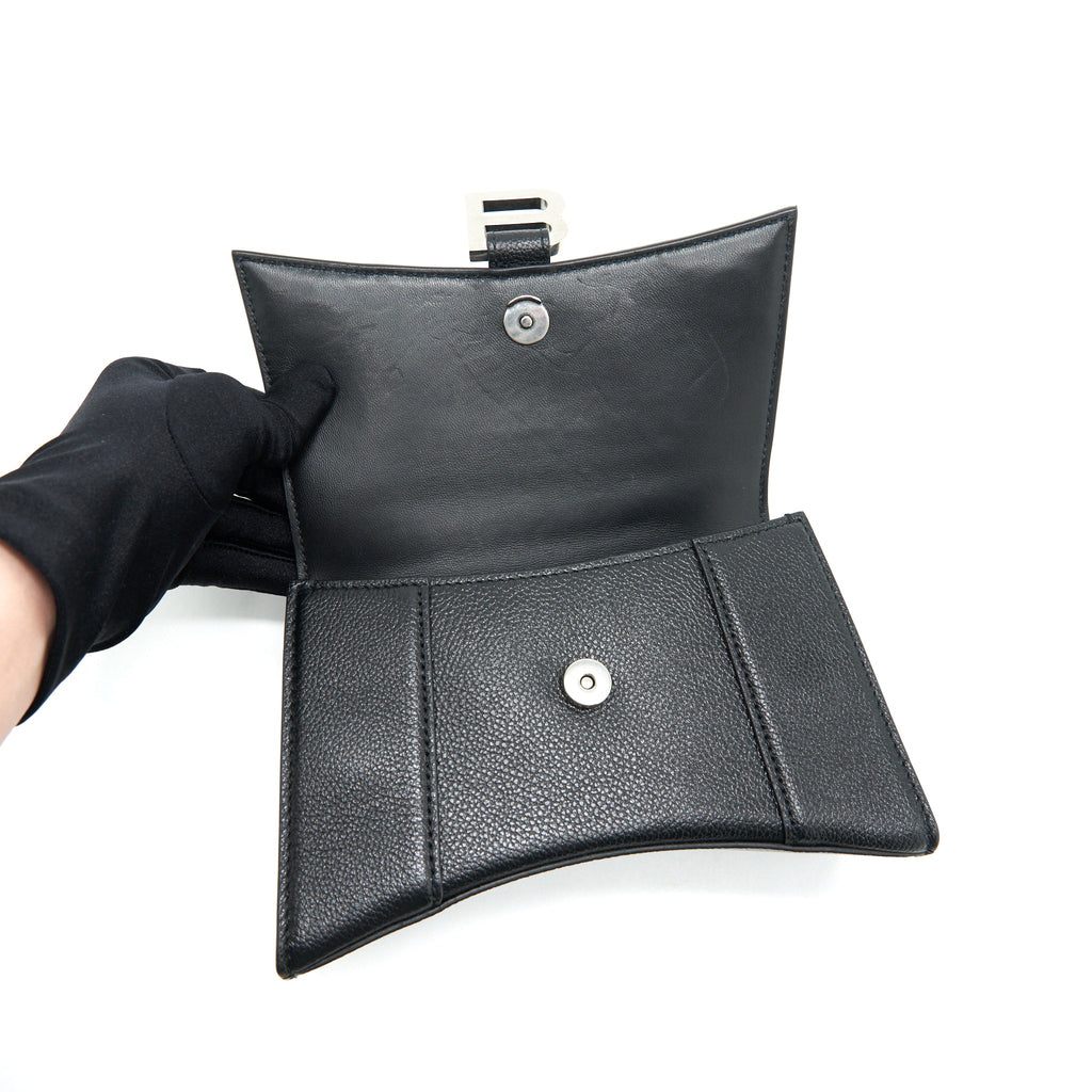 BALENCIAGA HOURGLASS AS GRAINED CALFSKIN BLACK SHW