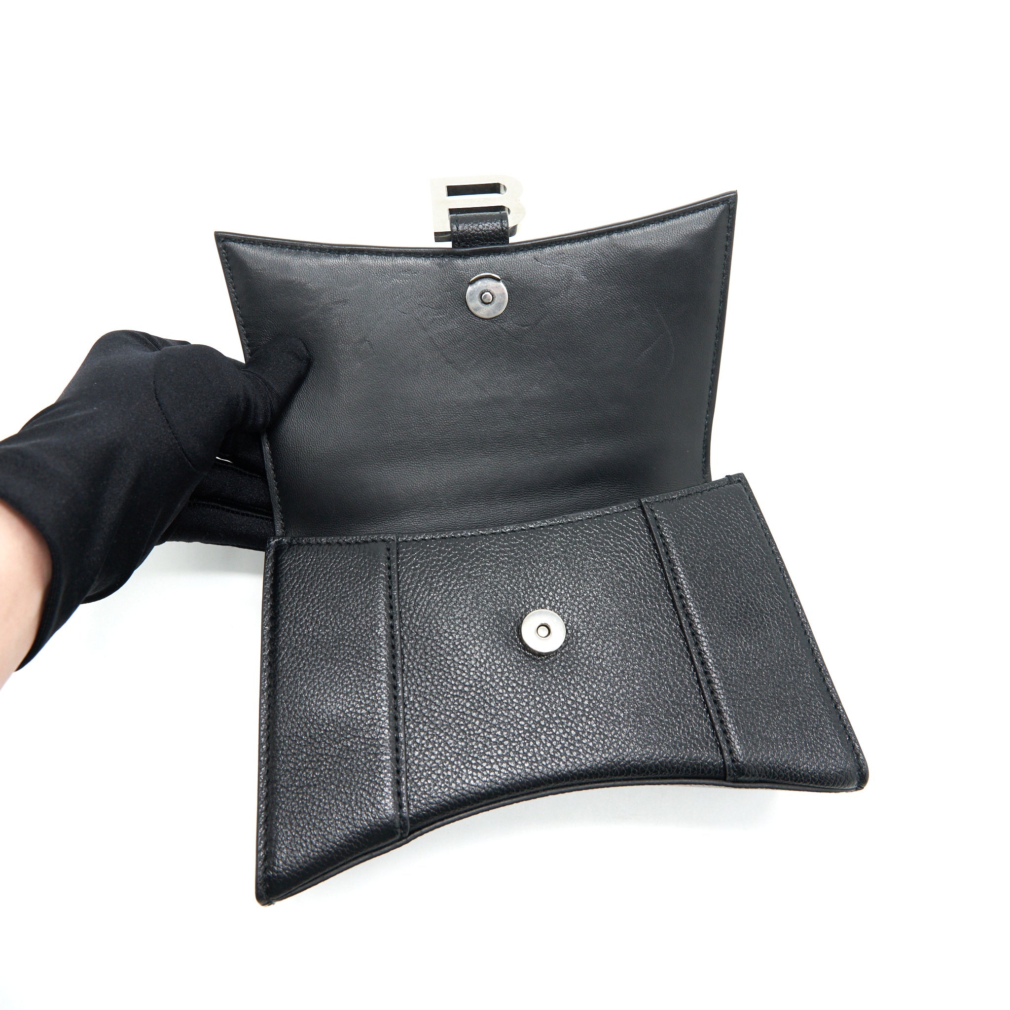 BALENCIAGA HOURGLASS AS GRAINED CALFSKIN BLACK SHW
