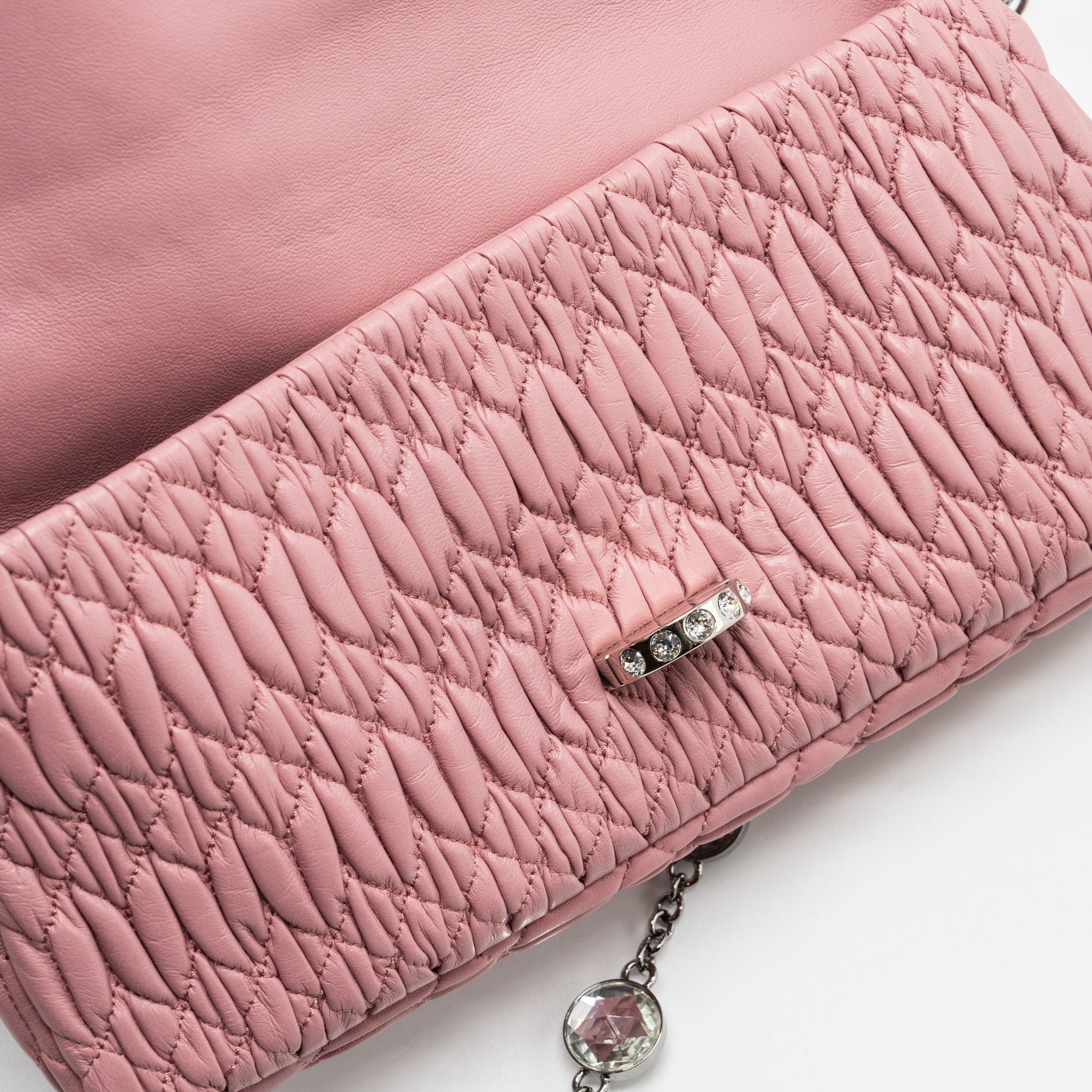 MIU MIU CRYSTAL SHOULDER BAG LAMBSKIN PINK SHW