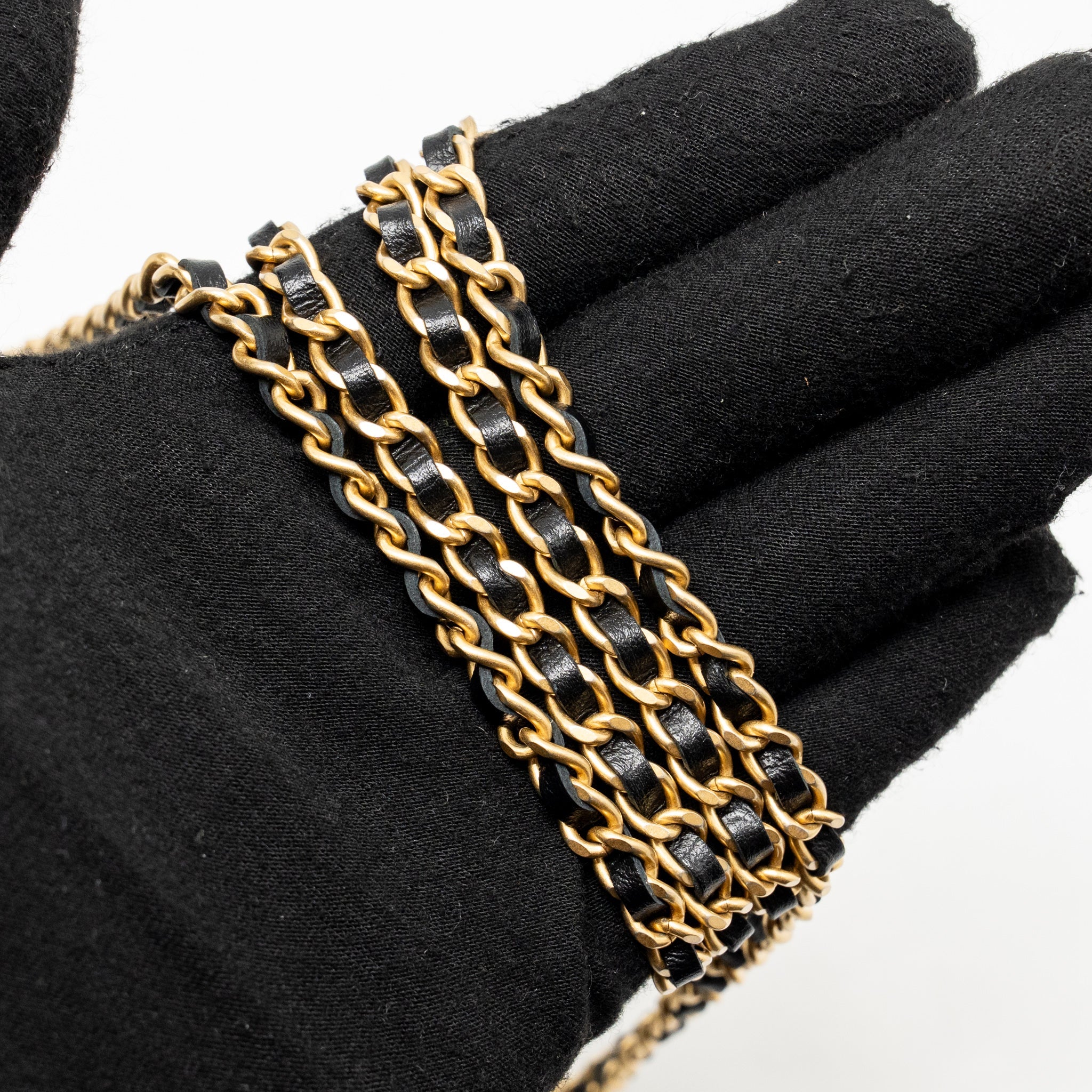 CHANEL GOLD CRUSH WALLET ON CHAIN CALFSKIN BLACK GHW (MICROCHIP)