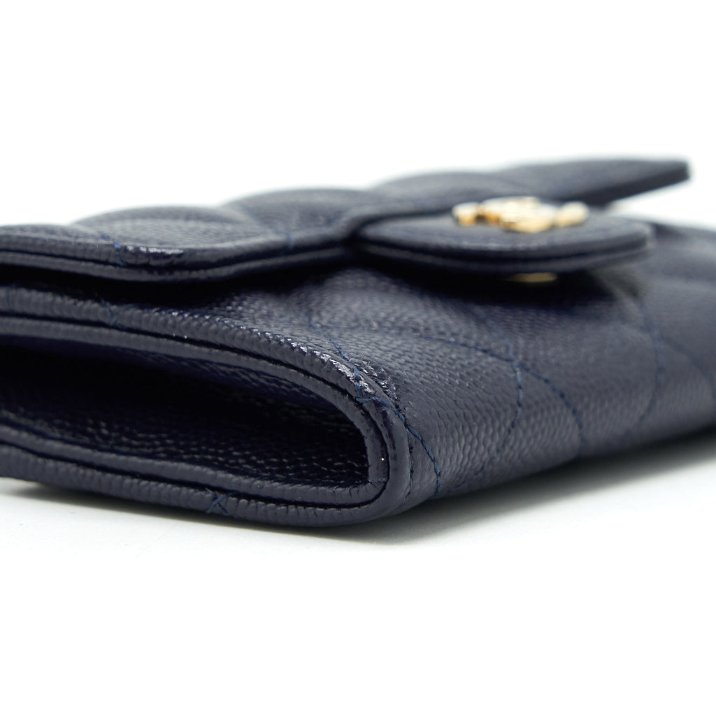 CHANEL CLASSIC FLAP CARD HOLDER CAVIAR NAVY LGHW