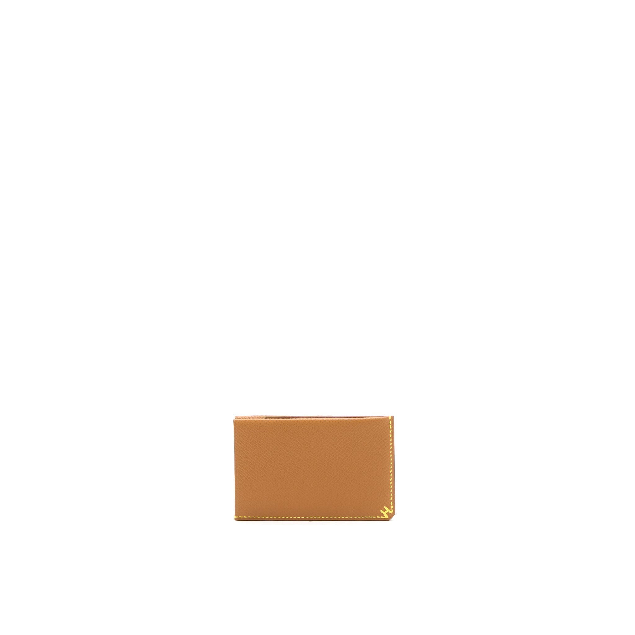 HERMES H SELLIER CARD HOLDER EPSOM GOLD/JAUNE CITRON